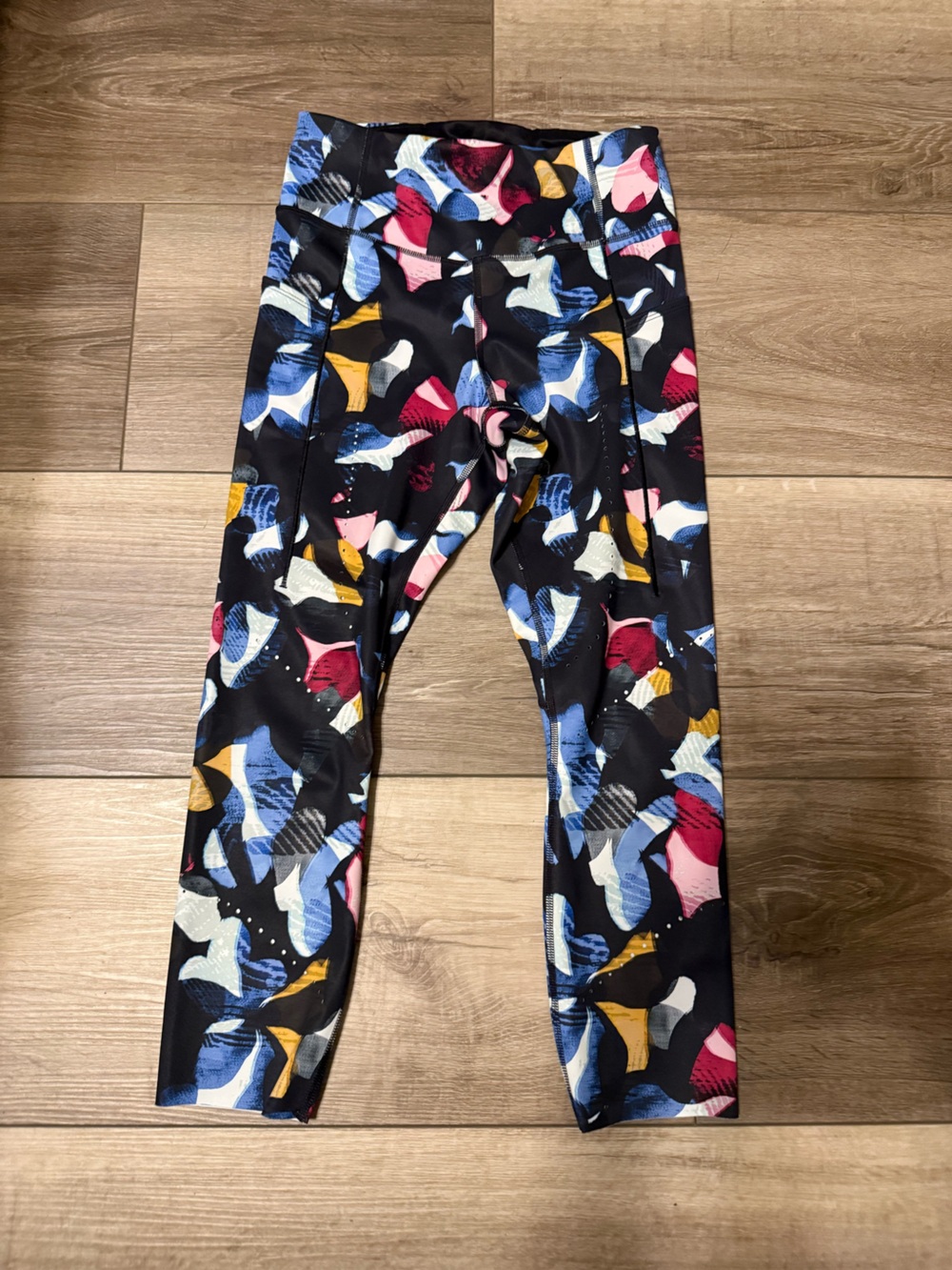 Brooks Black Leggings with Blue, Pink & Gold Abstract Print - Running Leggings